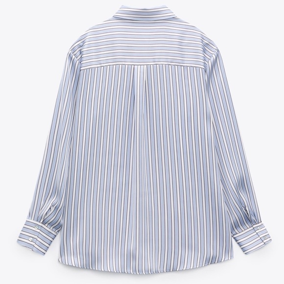 NWT. Zara Blue/White Stiped Satin Effect Blouse/Shirt. Size S. - Picture 8 of 11